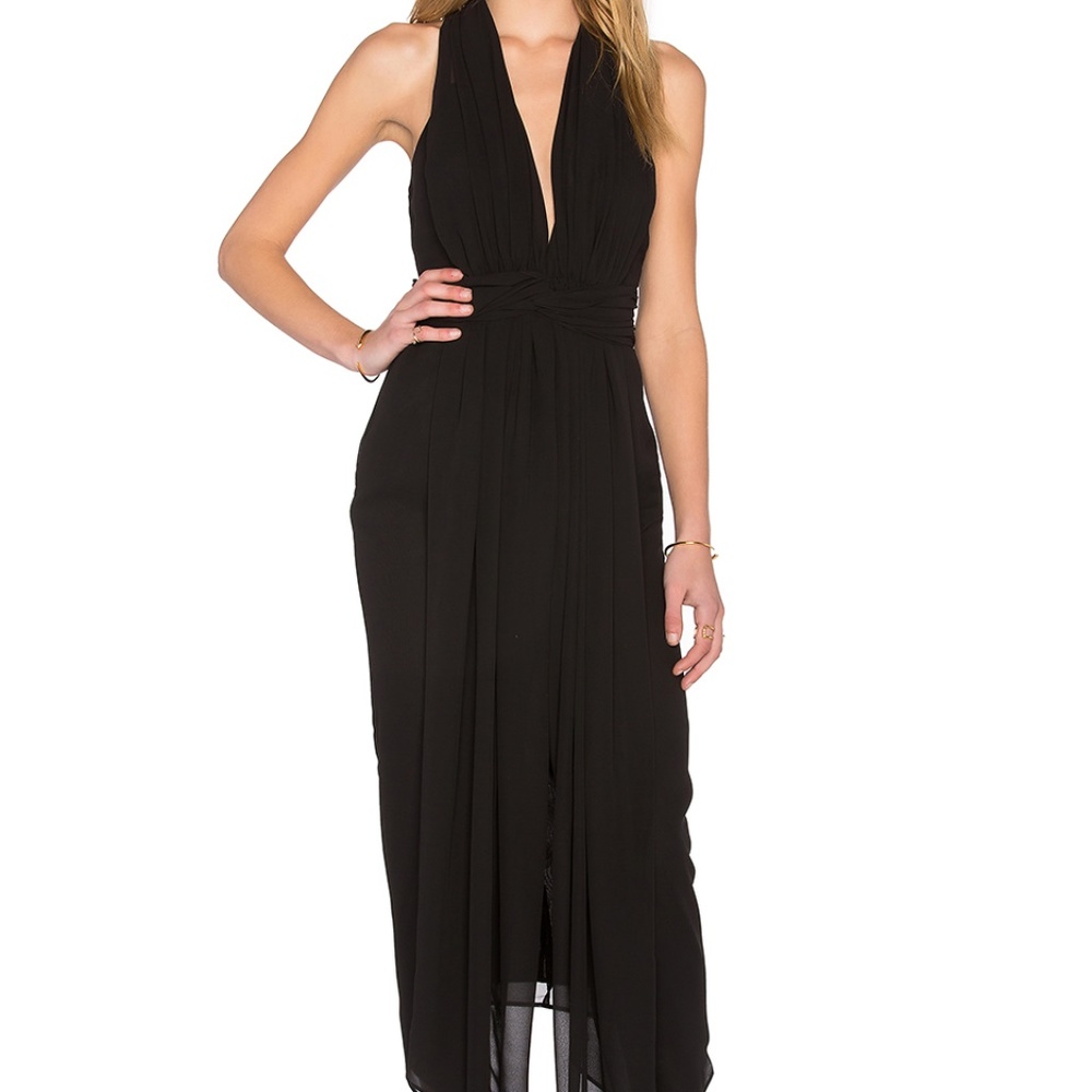 SOLD*** Shona Joy The Conquest Plunged Midi Dress Black